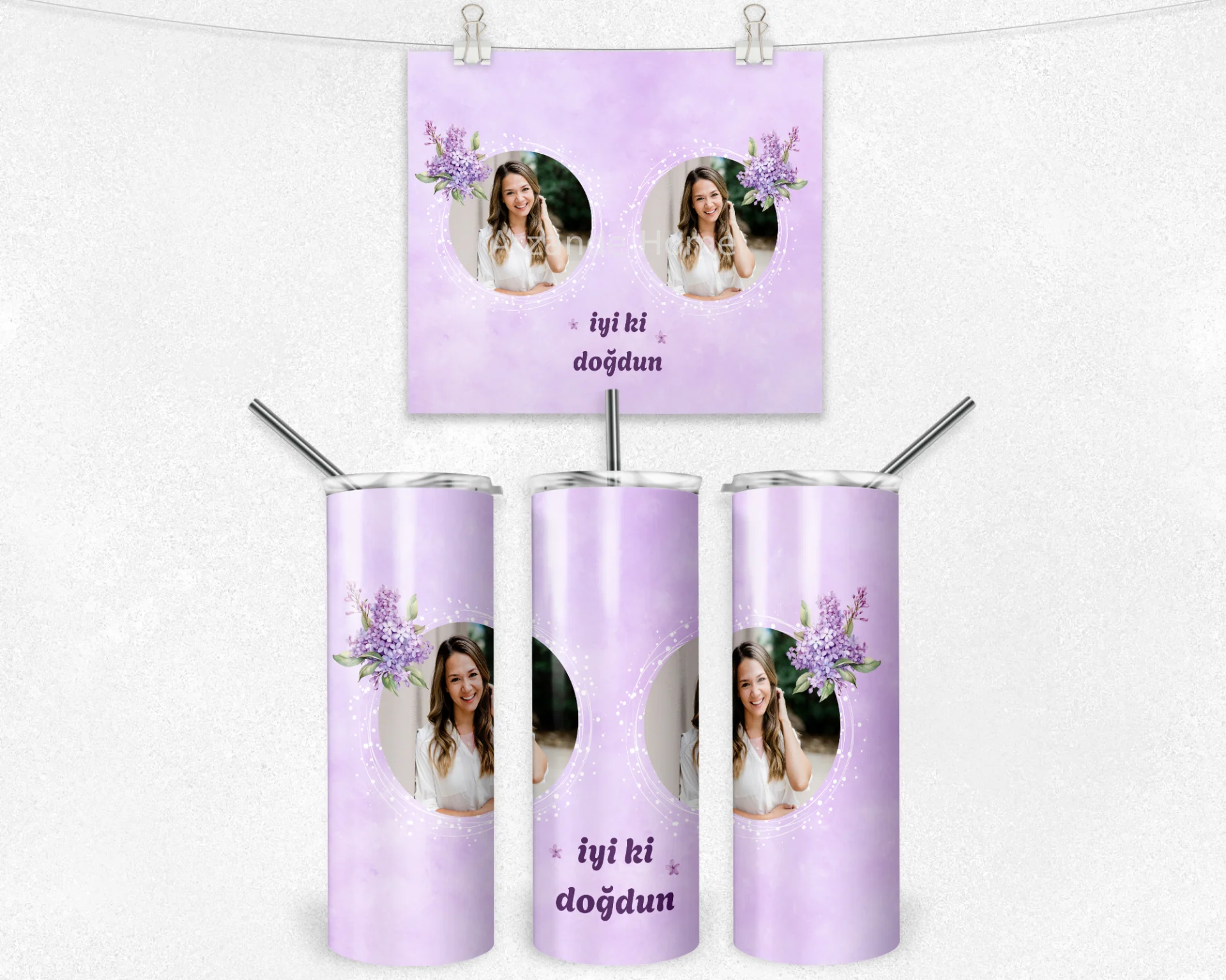 Leylak Halo İyi Ki Doğdun Termos Matara Bardak Özel Set - Görsel 4