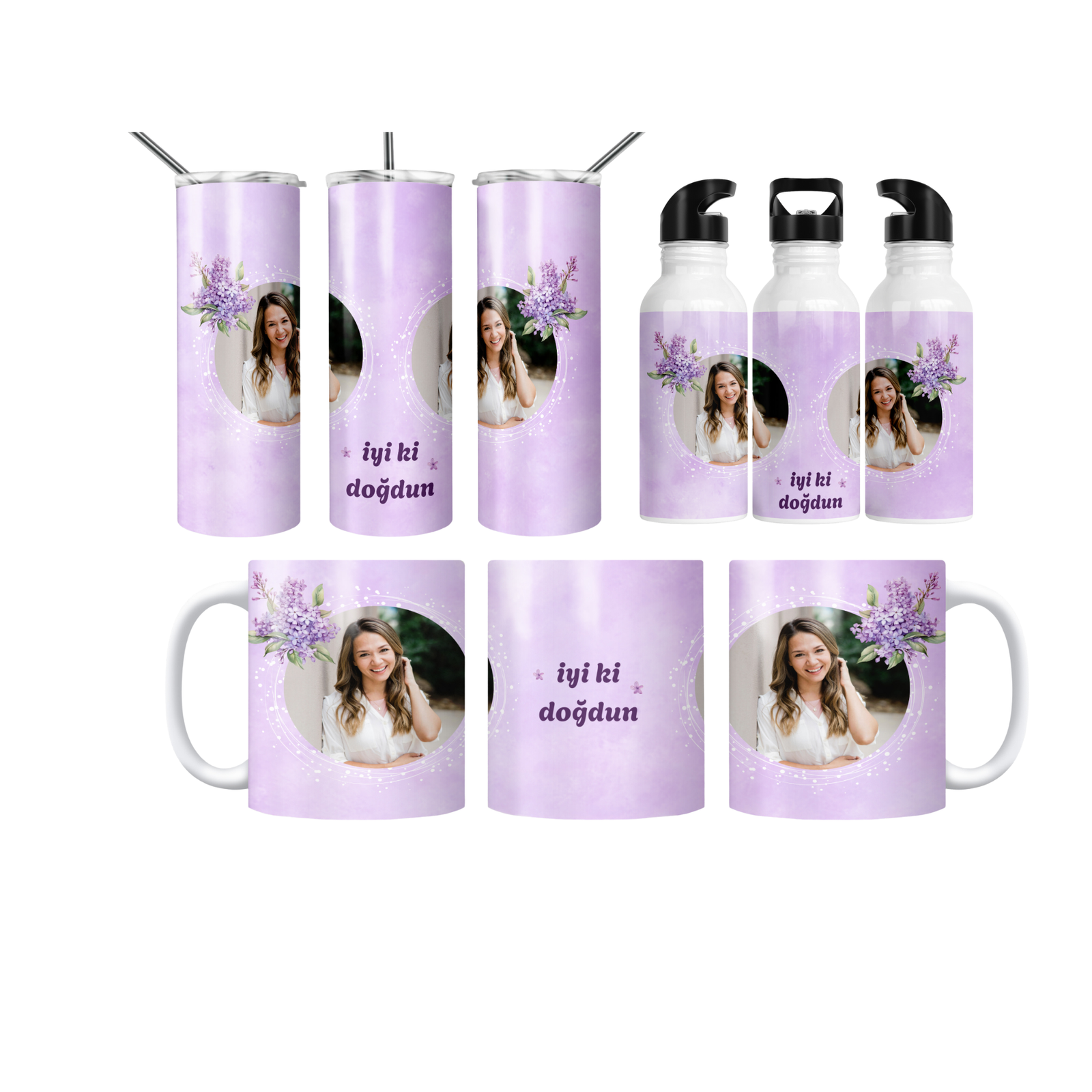 Leylak Halo İyi Ki Doğdun Termos Matara Bardak Özel Set
