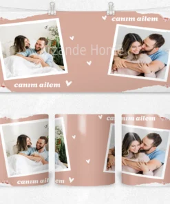 Alternative view of Pudra Şakayık Polaroid Canım Ailem Termos Matara Bardak Özel Set