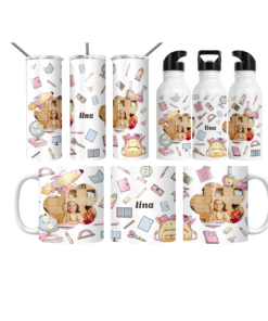 Pastel Kırtasiye İkonları Termos Matara Bardak Özel Set