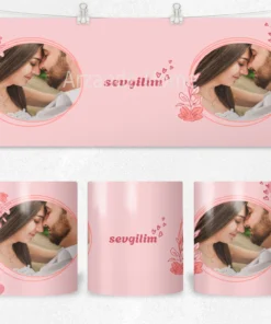 Alternative view of Pembe Çiçekli Sevgilim Termos Matara Bardak Özel Set