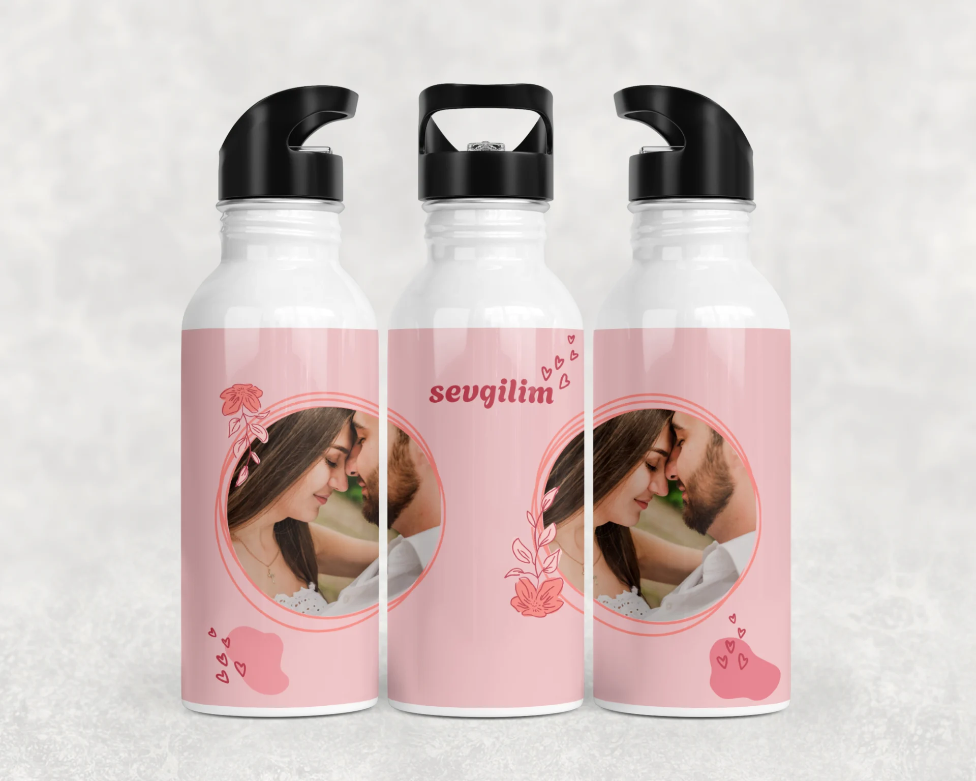 Pembe Çiçekli Sevgilim Termos Matara Bardak Özel Set - Görsel 3