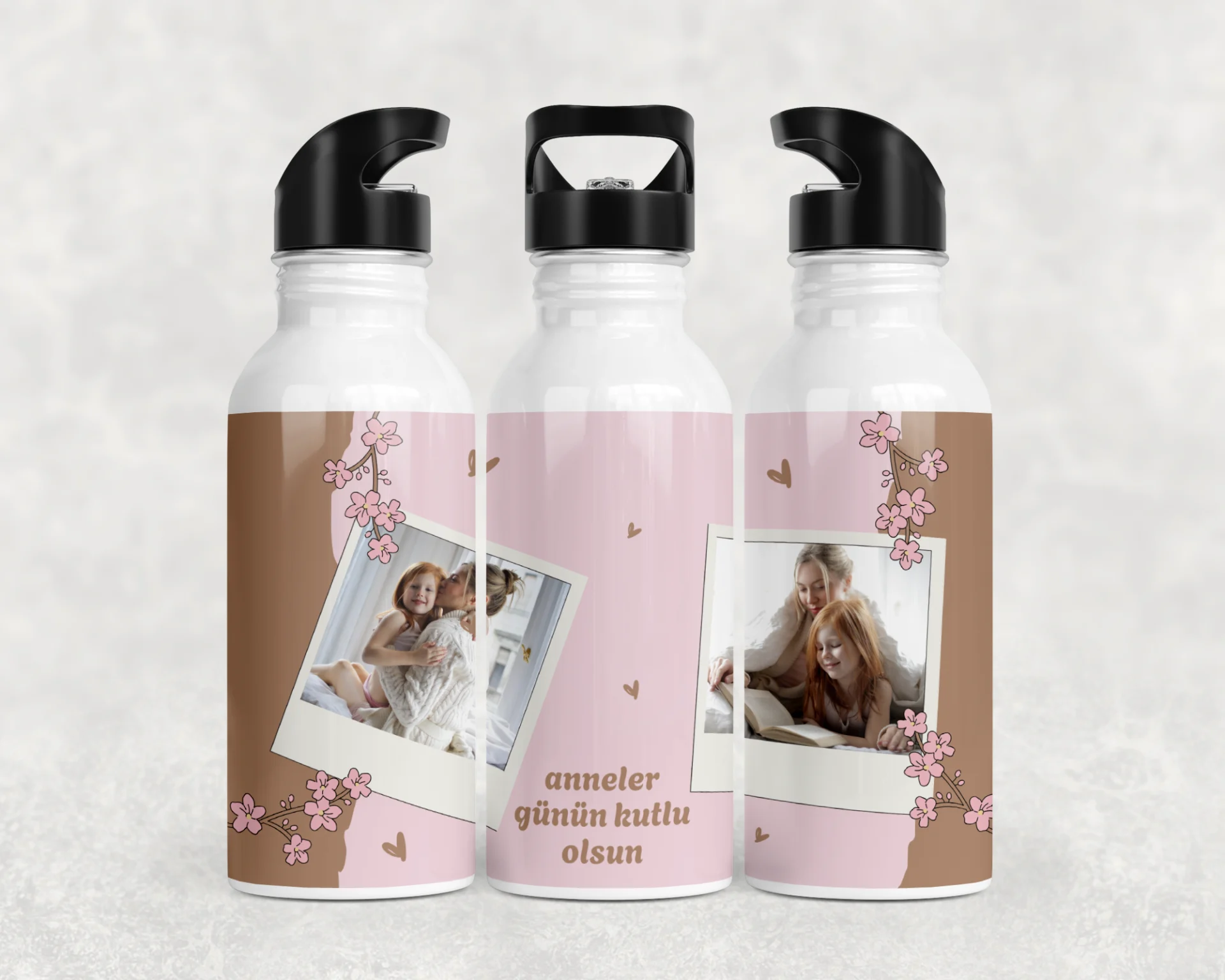 Kiraz Çiçeği Polaroid Anneler Günü Termos Matara Bardak Özel Set - Görsel 3