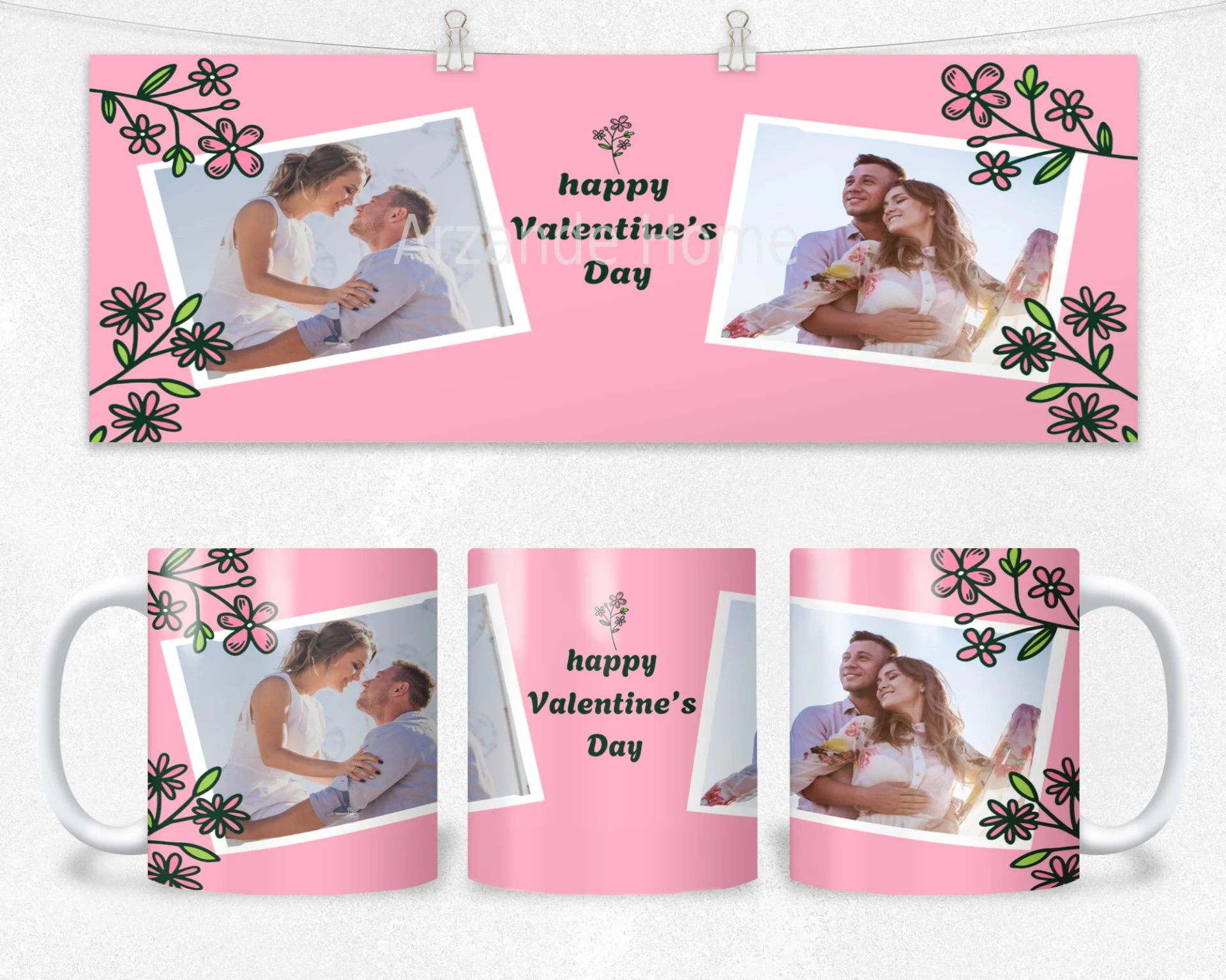 Çiçekli Polaroid Happy Valentine’s Day Termos Matara Bardak Özel Set - Görsel 2