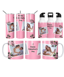 Çiçekli Polaroid Happy Valentine’s Day Termos Matara Bardak Özel Set