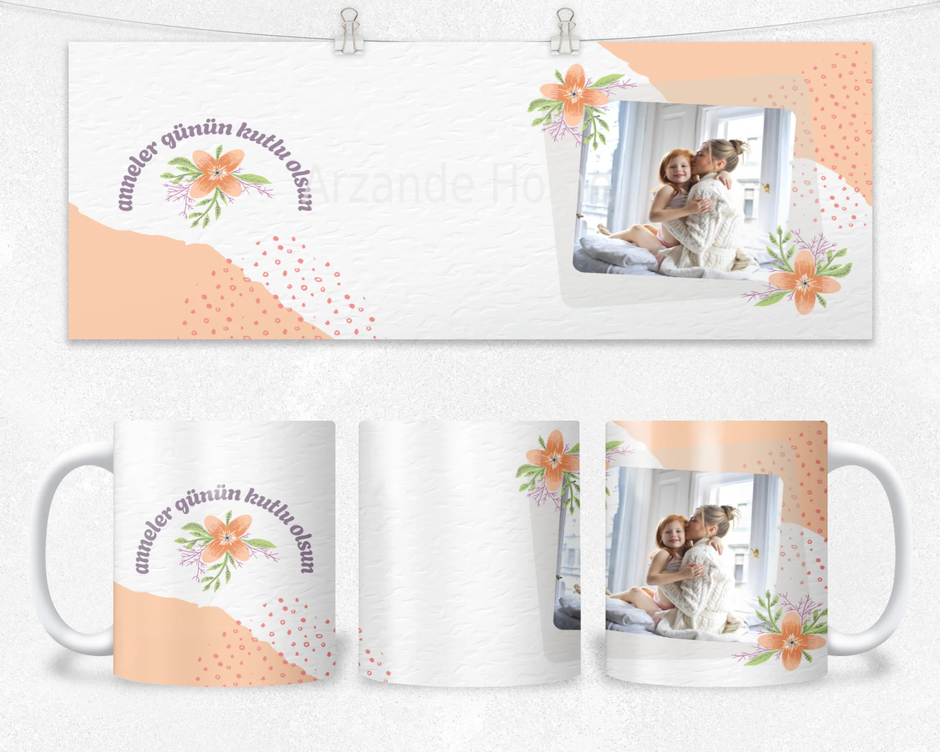 Şeftali Çiçekli Anneler Günün Kutlu Olsun Termos Matara Bardak Özel Set - Görsel 2