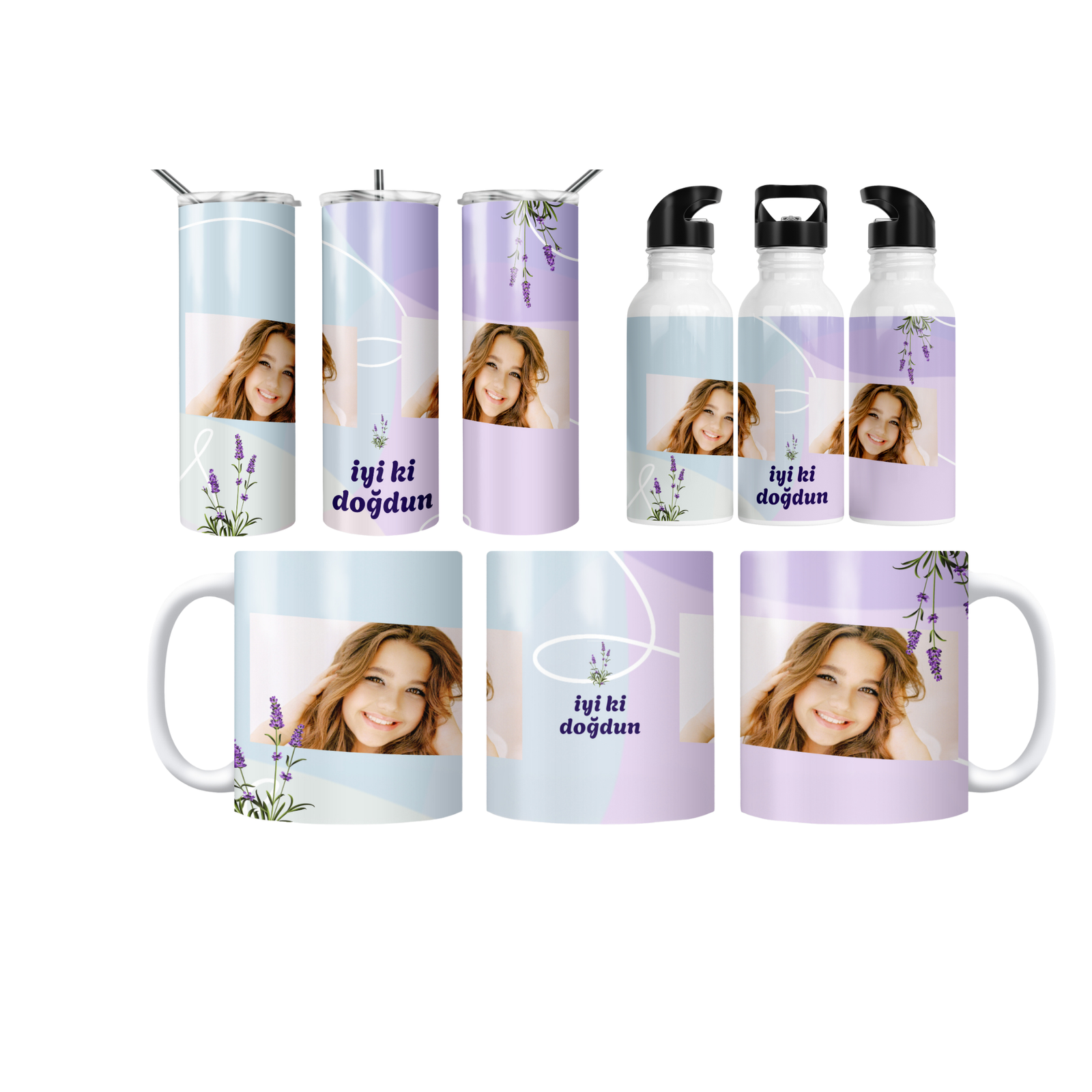 Lavanta Infinity İyi Ki Doğdun Termos Matara Bardak Özel Set