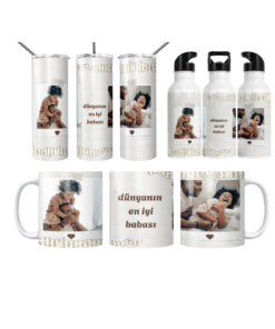 Vintage Polaroid Dünyanın En İyi Babası Termos Matara Bardak Özel Set