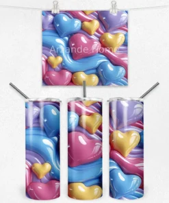 Renkli Kalp Dalgası 600 ML Çelik Termos