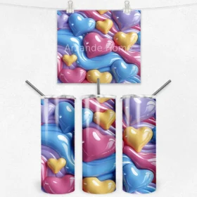 Renkli Kalp Dalgası 600 ML Çelik Termos