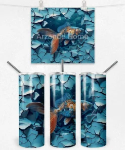 Balık ve Kırık Cam Desenli 600 ML Çelik Termos