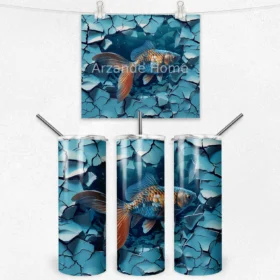 Balık ve Kırık Cam Desenli 600 ML Çelik Termos