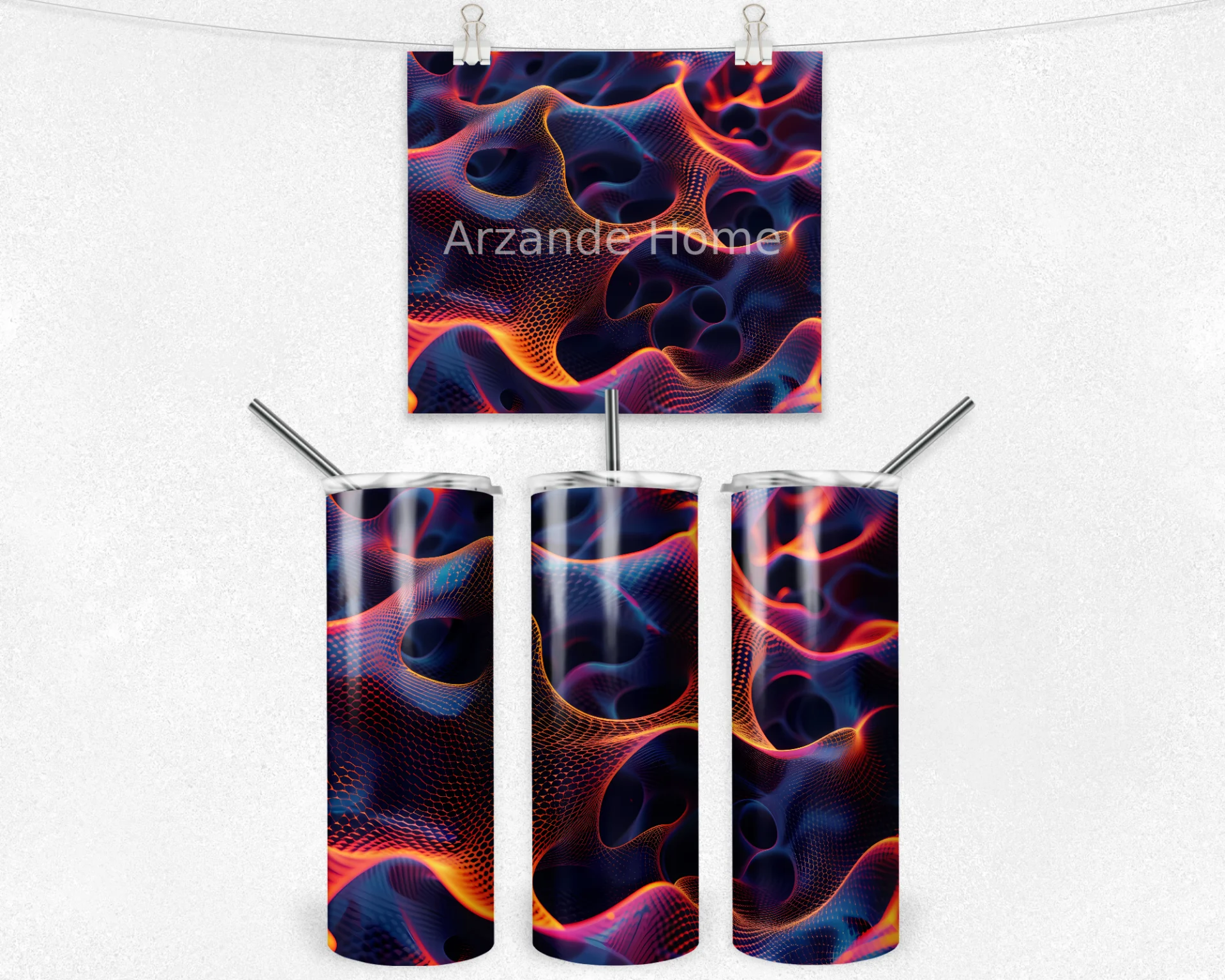 Neon Dalga ve Karanlık Doku 600 ML Çelik Termos