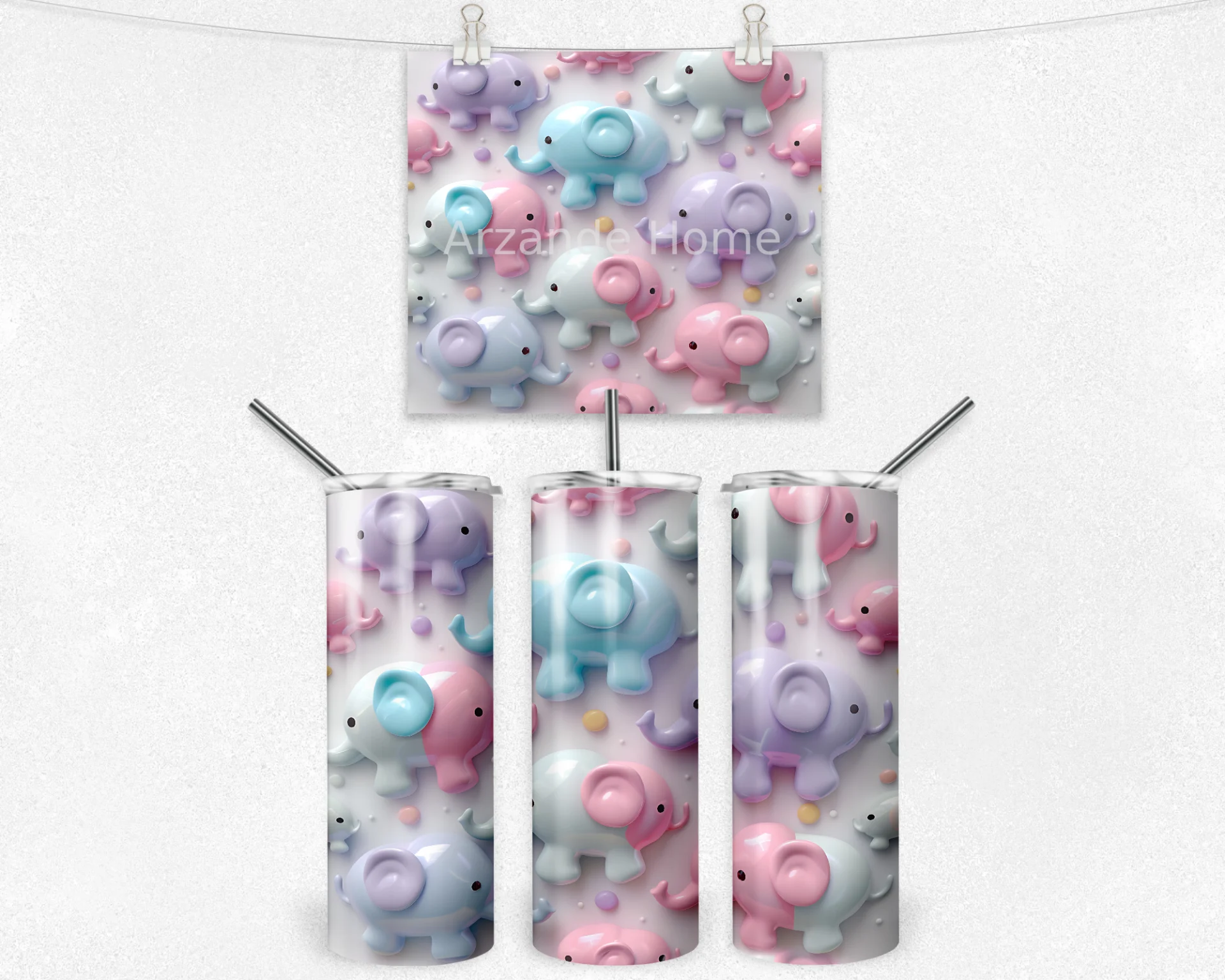 Pastel Fil Deseni 600 ML Çelik Termos