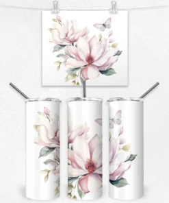 Kelebekli Pembe Çiçek 600 ML Çelik Termos