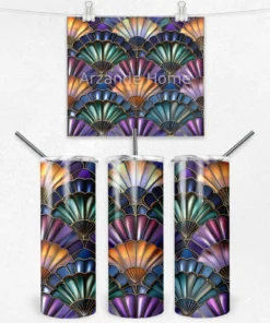 Vitray Desenli Renkli Yelpaze 600 ML Çelik Termos