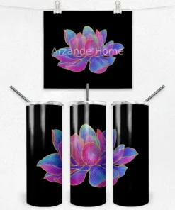 Neon Lotus Çiçeği Siyah Tasarım 600 ML Çelik Termos