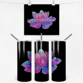 Neon Lotus Çiçeği Siyah Tasarım 600 ML Çelik Termos