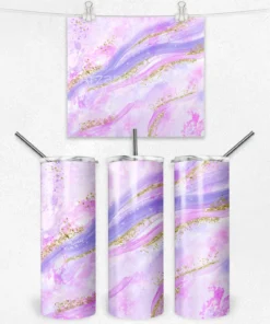 Mor ve Pembe Mermer Efektli 600 ML Çelik Termos