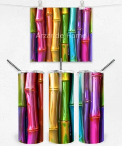 Parlak Renkli Bambu Desenli 600 ML Çelik Termos