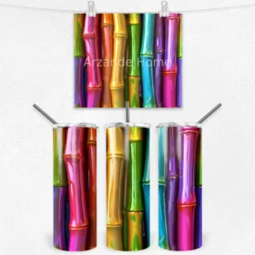 Parlak Renkli Bambu Desenli 600 ML Çelik Termos
