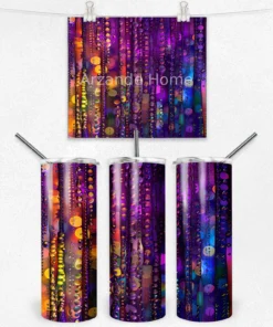 Soyut Mor ve Altın Desenli 600 ML Çelik Termos