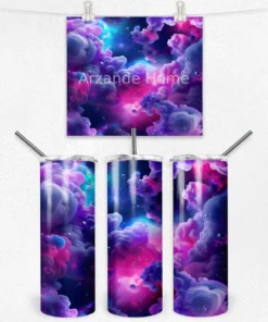 Mor ve Pembe Nebula Tasarımlı 600 ML Çelik Termos