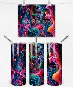 Psikedelik Renkler Tasarımlı 600 ML Çelik Termos