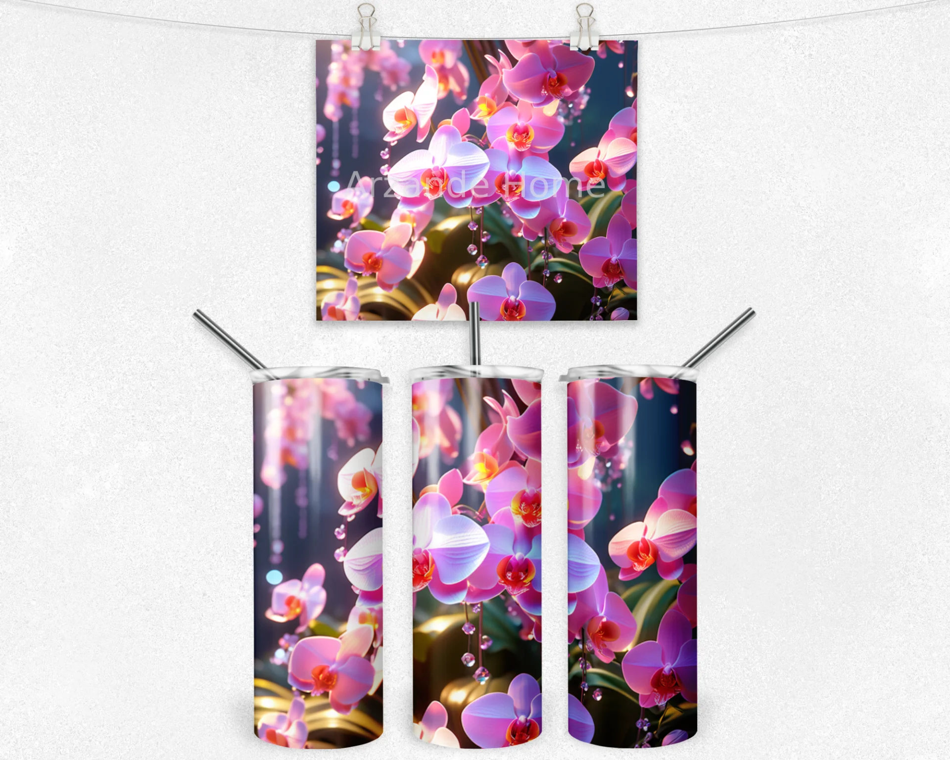 Orkide Çiçekleri Desenli 600 ML Çelik Termos