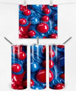 Kırmızı ve Mavi Damla Efektli 600 ML Çelik Termos