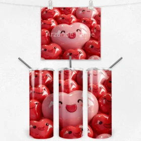 Sevimli Kalp Yüzler Desenli 600 ML Çelik Termos
