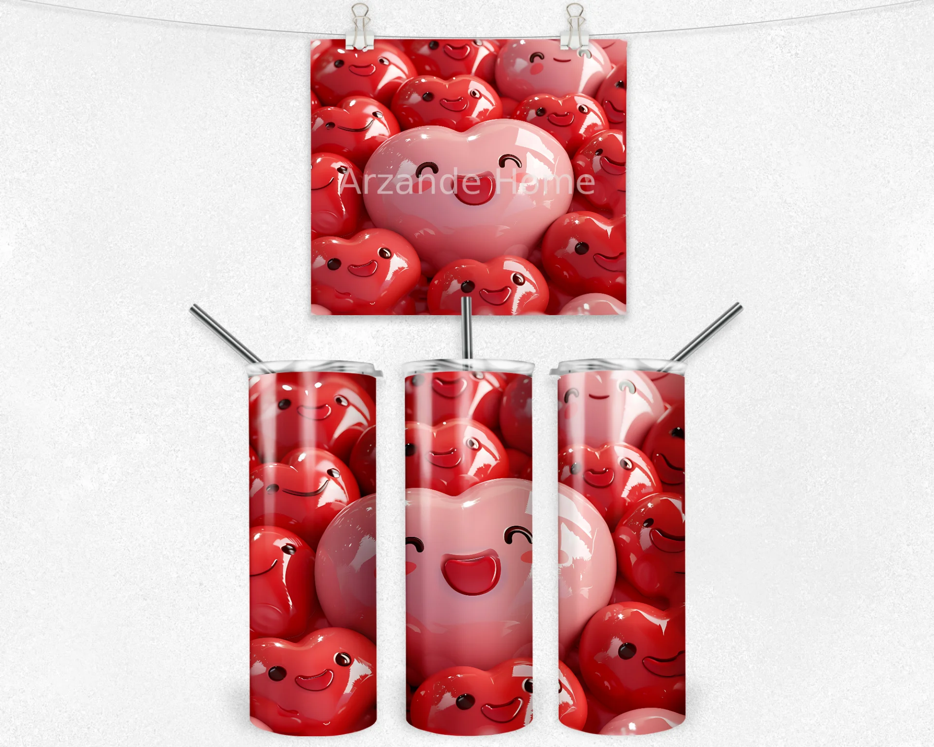 Sevimli Kalp Yüzler Desenli 600 ML Çelik Termos