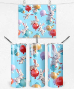 Mavi Gökyüzünde Balonlu Tavşanlar Termos Matara 600 ml