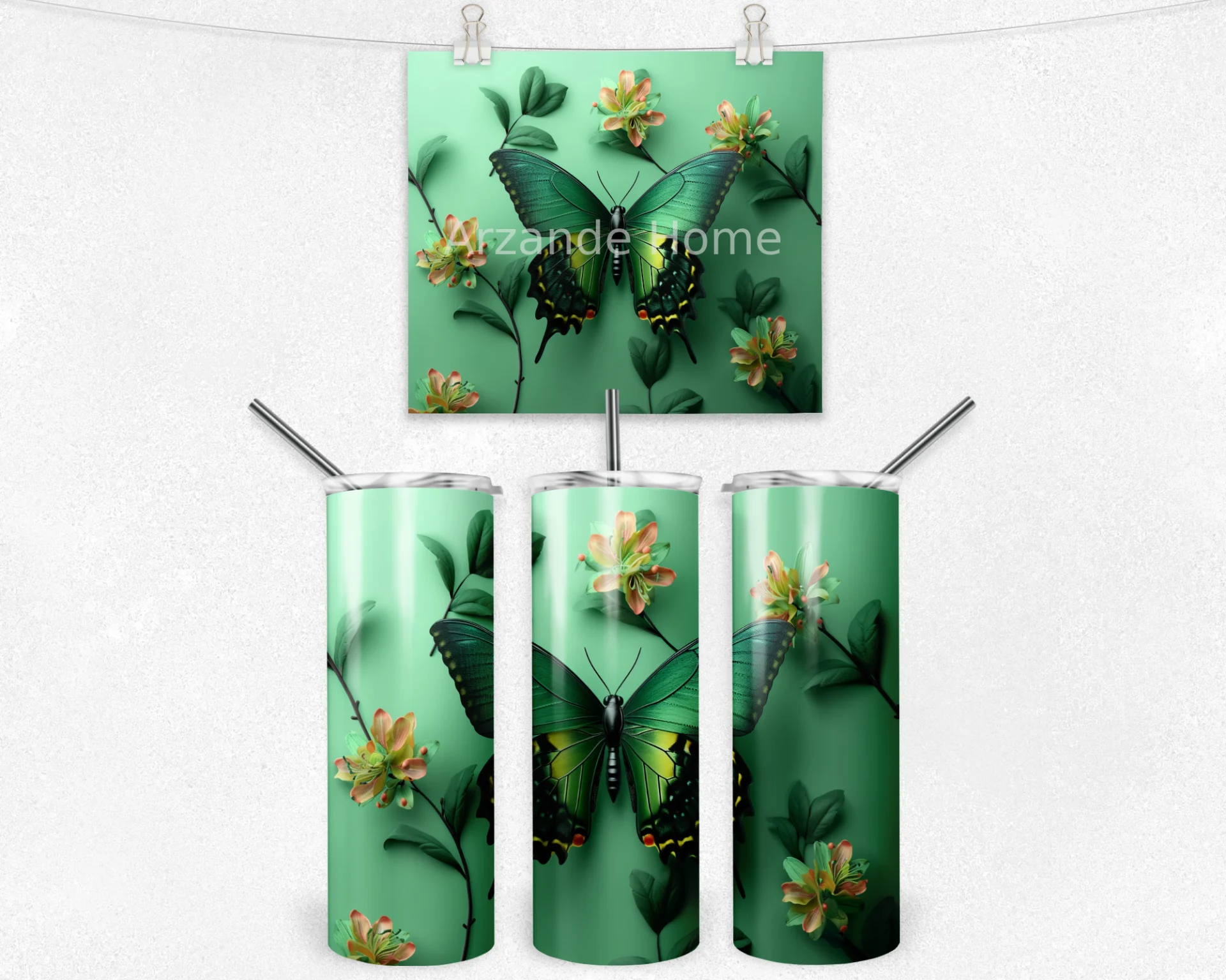 Doğanın Kanatları Yeşil Kelebek Termos Matara 600 ml