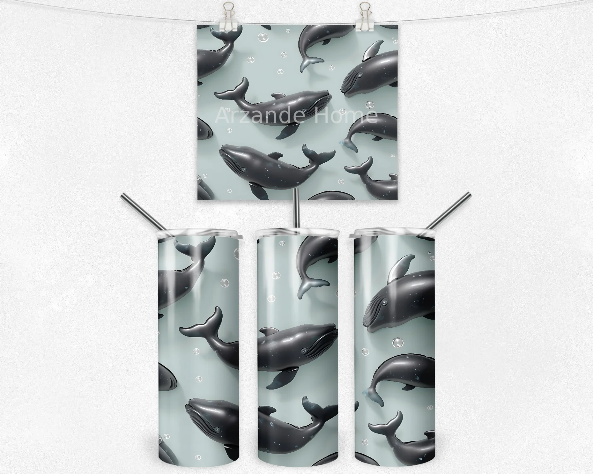 Okyanus Balinaları Desenli Termos Matara 600 ml