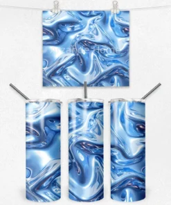 Mavi Akışkan Desenli Termos Matara 600 ml