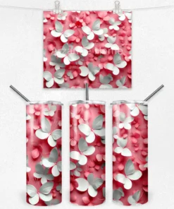 Kırmızı-Beyaz Kelebek Desenli Termos Matara 600 ml