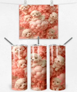 Pembe Çiçekler Arasında Köpekler 600 ML Çelik Termos