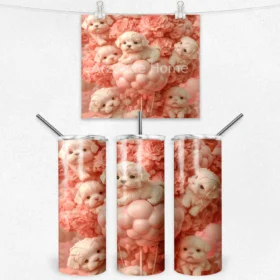 Pembe Çiçekler Arasında Köpekler 600 ML Çelik Termos