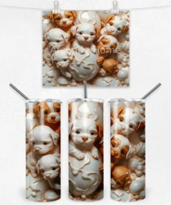 Köpükler İçinde Yavru Köpekler 600 ML Çelik Termos