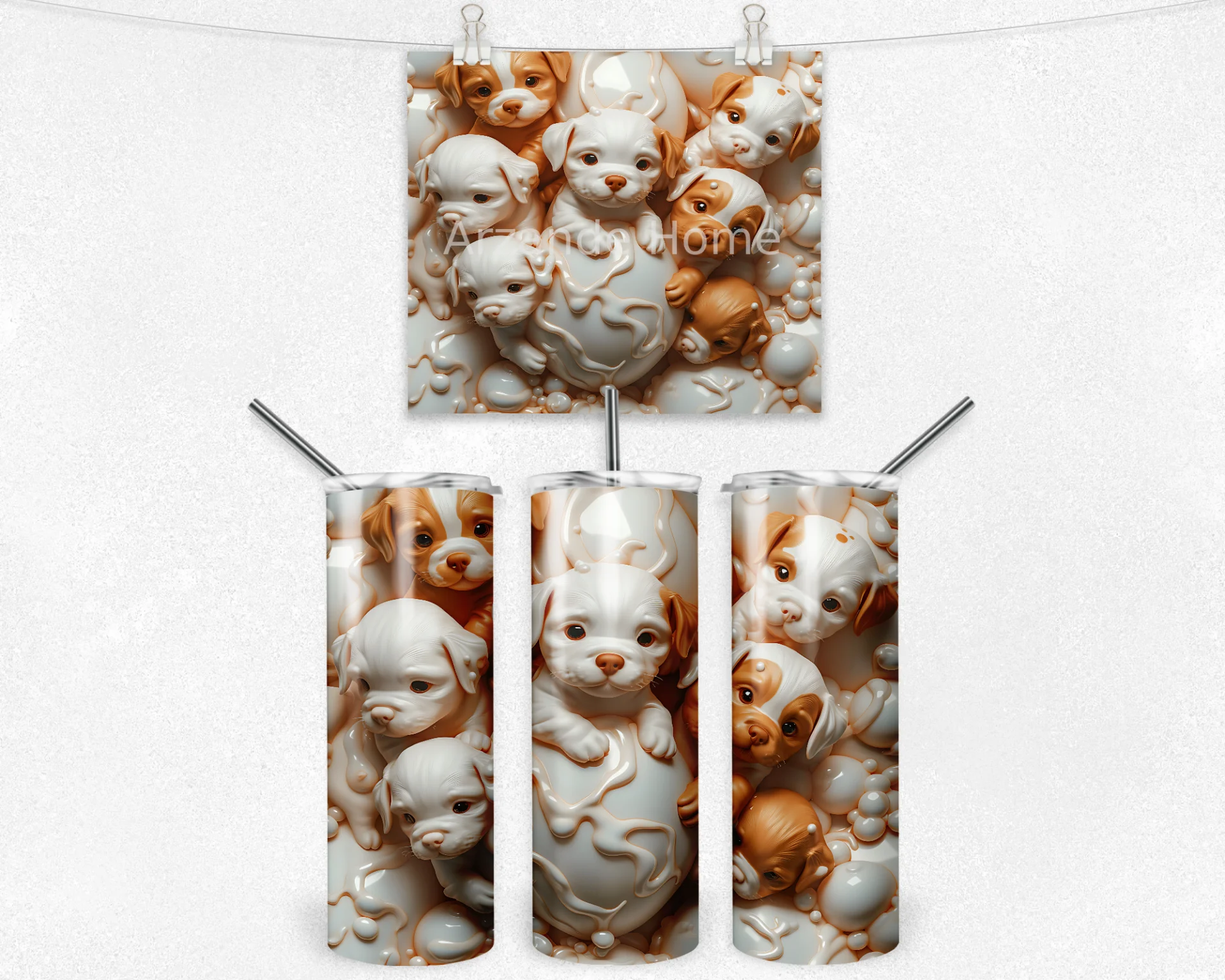 Köpükler İçinde Yavru Köpekler 600 ML Çelik Termos