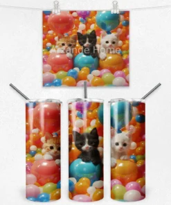 Renkli Balonlu Kediler 600 ML Çelik Termos