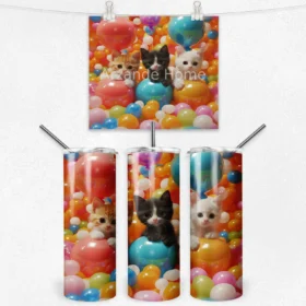 Renkli Balonlu Kediler 600 ML Çelik Termos