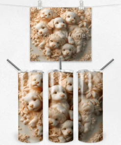 Bej Yavru Köpekler 600 ML Çelik Termos