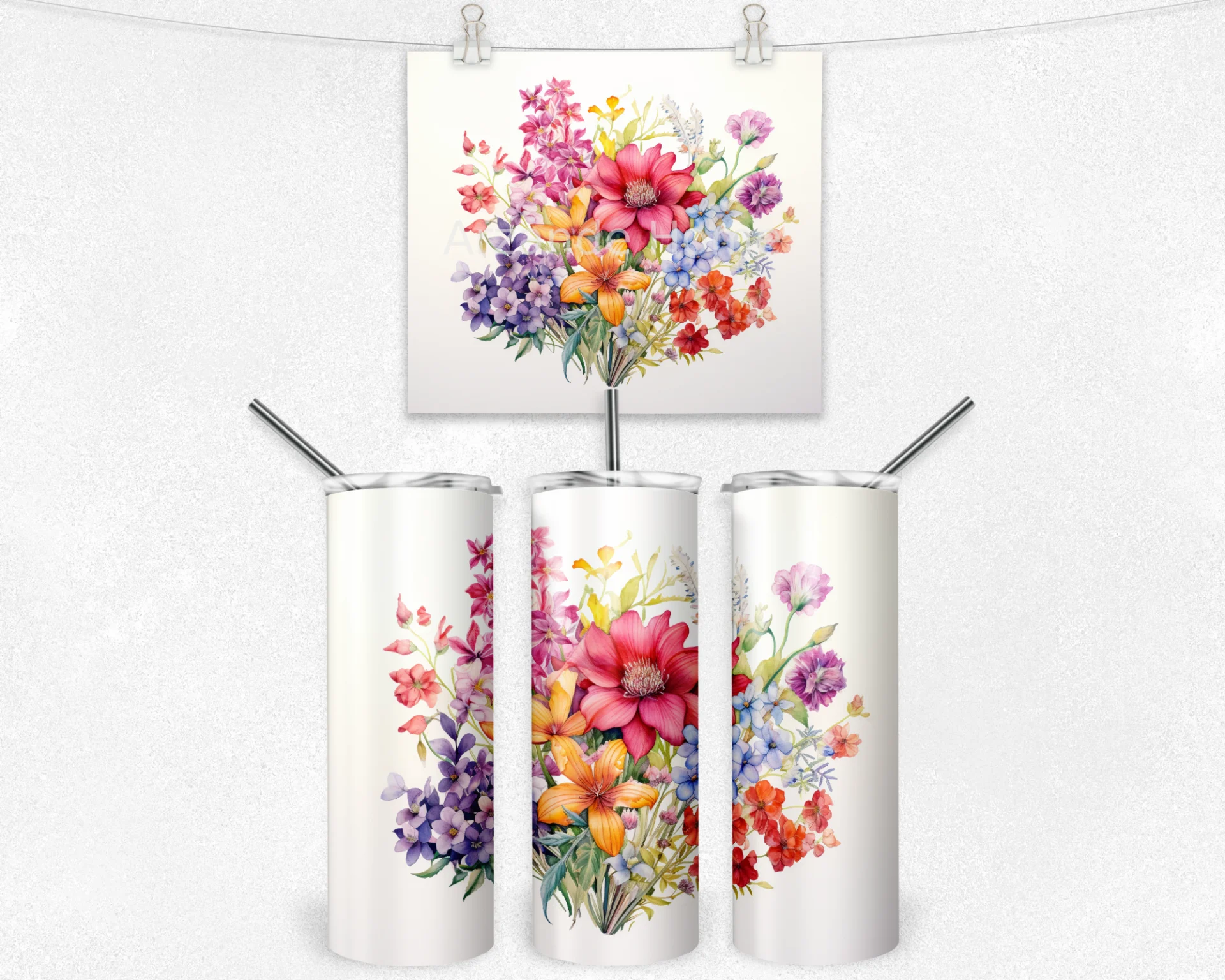 Renkli Çiçek Bahçesi 600 ML Çelik Termos