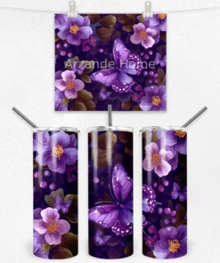 Mor Çiçek ve Kelebekler 600 ML Çelik Termos