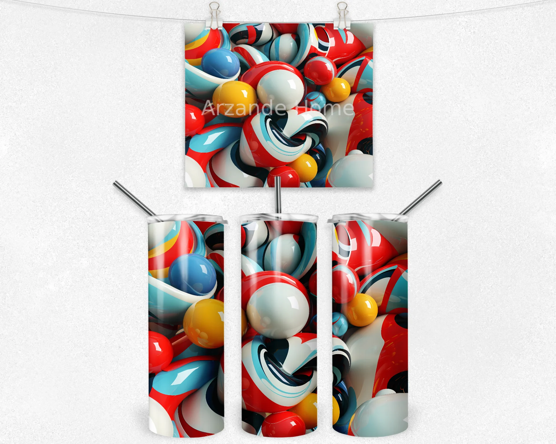 Kırmızı Mavi Soyut Enerji 600 ML Çelik Termos