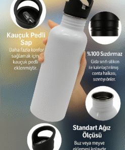 Pembe Gerbera Çiçeği Alüminyum Pipetli Matara 600 ML - Görsel 3