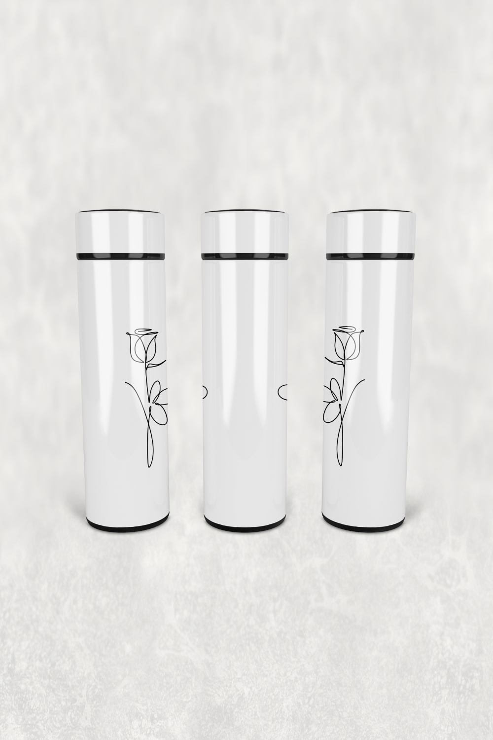 Minimal Gül Çiçeği Led Derece Göstergeli Paslanmaz Çelik Termos 500 ML