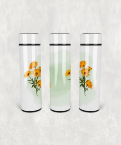 Turuncu Papatya Çiçek Led Derece Göstergeli Paslanmaz Çelik Termos 500 ML